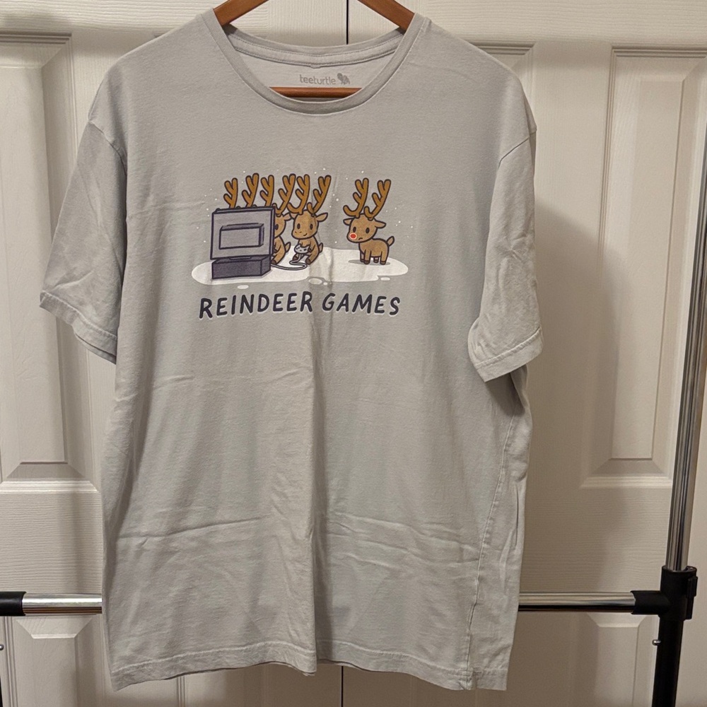 TeeTurtle Reindeer Games Light Gray T-Shirt